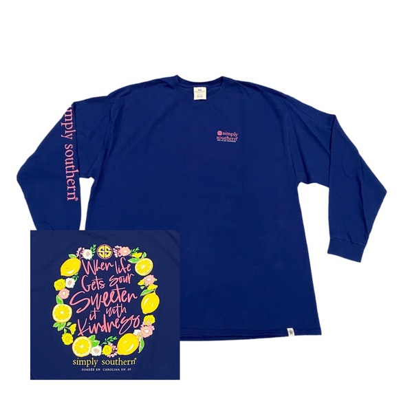 Simply Southern Tops - Simply Southern Graphic T Shirt Women’s XXL Long Sleeve Navy Blue Lemon Kindness
